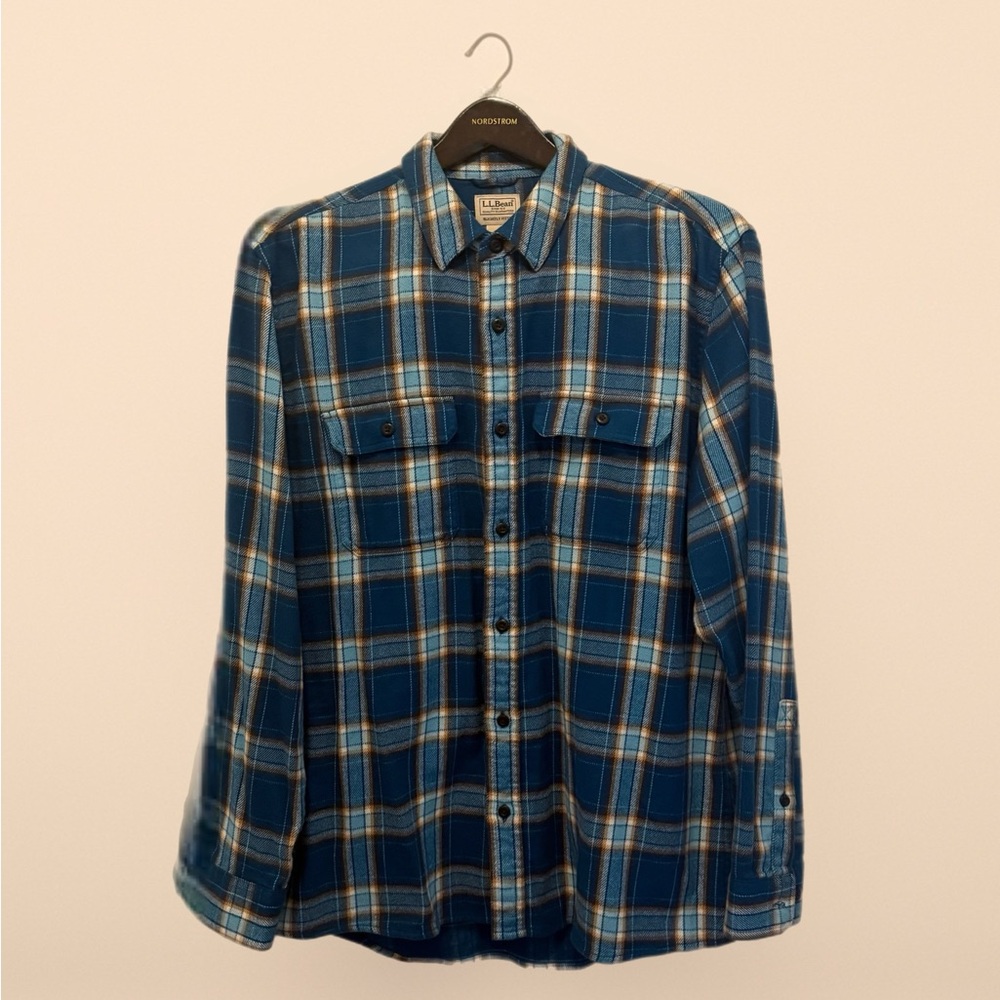 L.L. Bean Teal and Orange Plaid Shirt